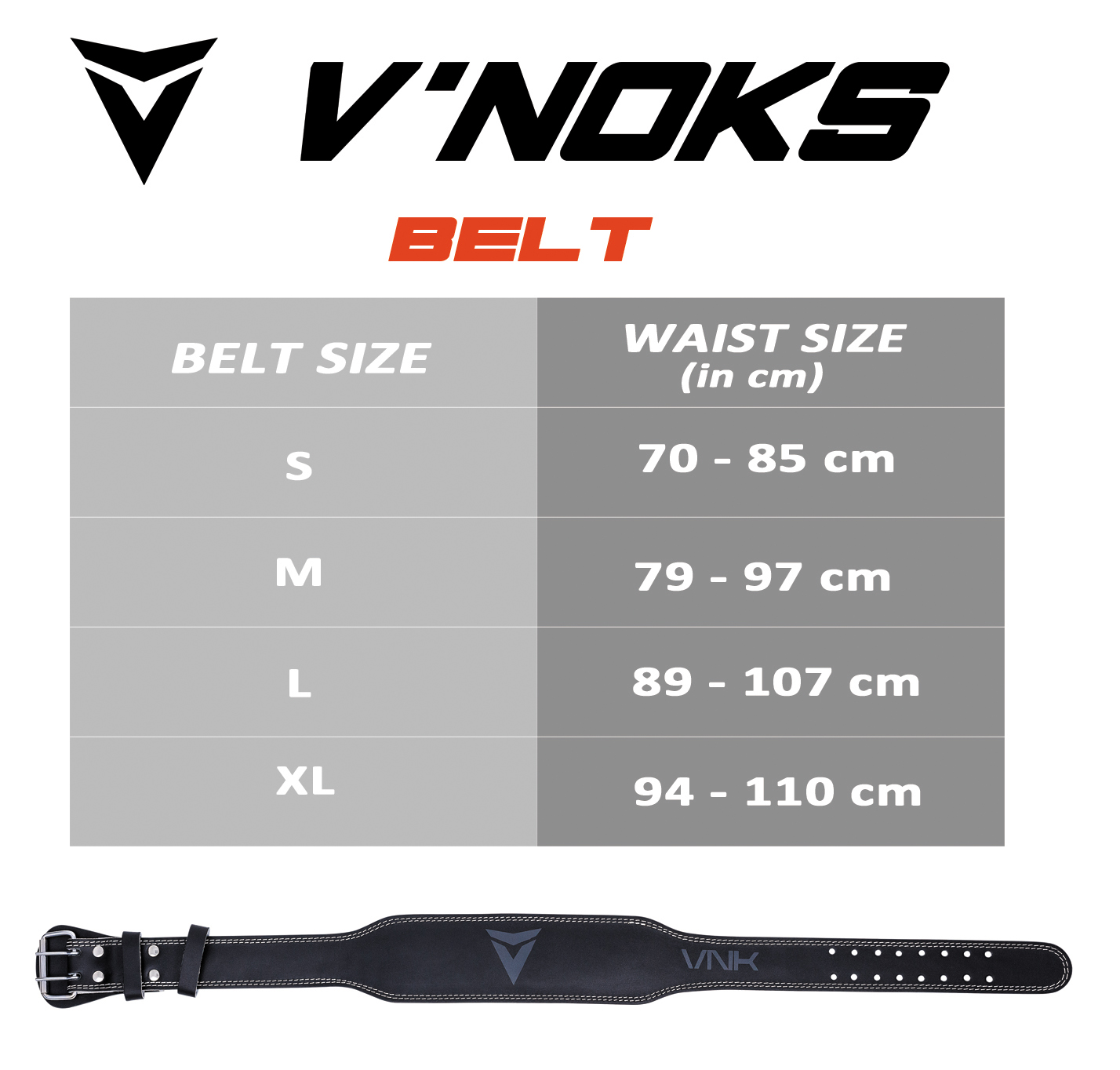 vnk leather belt size chart